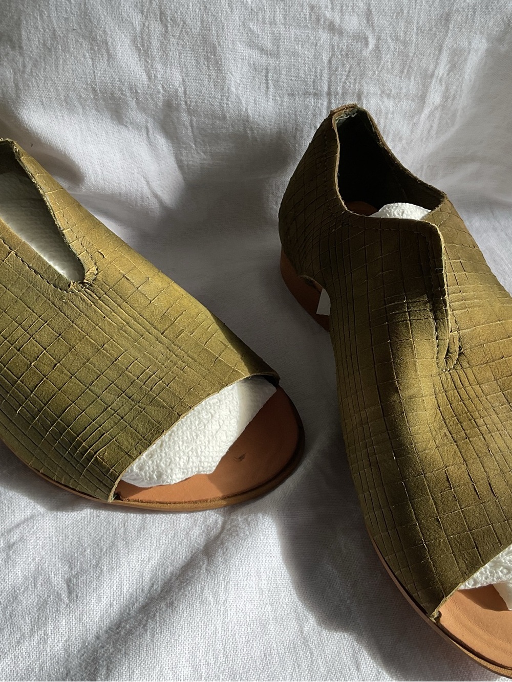 Olive Green Women's Peep-Toe Slip-On Shoes